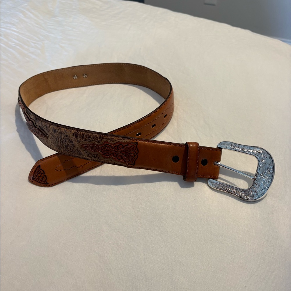 Brown Leather Belt with Silver Buckle